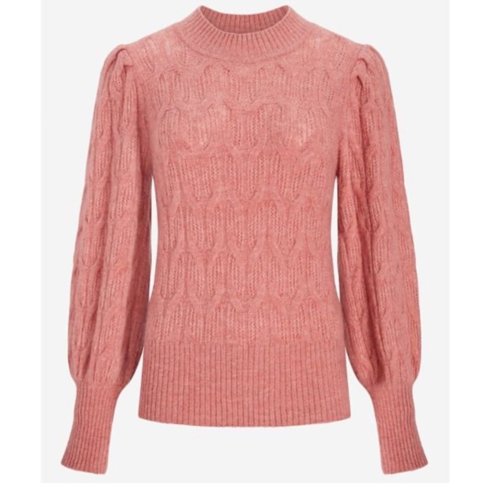 Express Women’s balloon sleeve soft rose pink puff sleeve knit sweater small EUC
